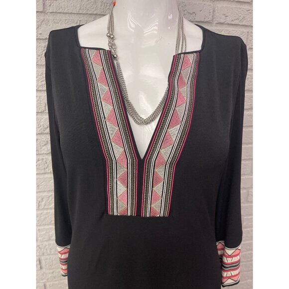 White House Black Market Women Aztec Embroidery Trim Long Sleeve Shift Dress Siz - Picture 4 of 11